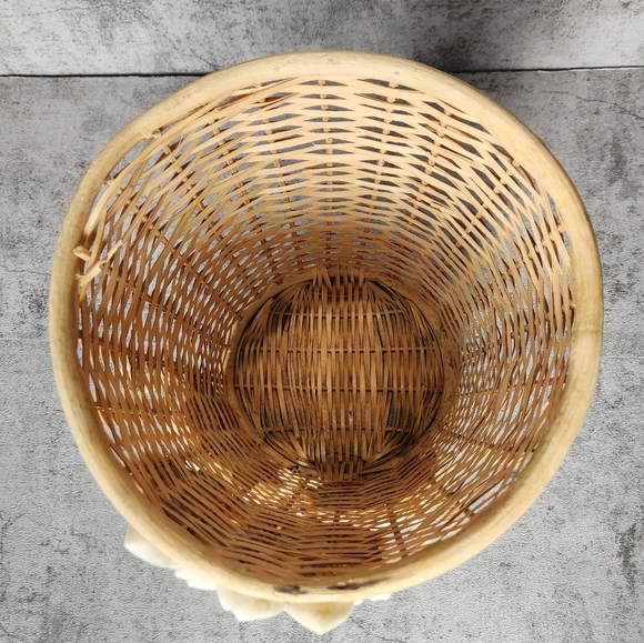 Vintage 70's handmade shell art tri floral Wicker basket vase retro unique - Picture 10 of 12